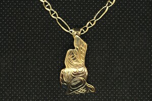 14K Gold Necklace with 10K Gold Native Wolf Pendant - 21"