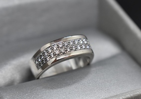 14K Gold Band with Clear Gems