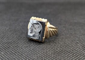 10k Gold Men's Ring with Engraved Hematite