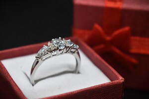 10K Gold Ring with Light Blue Gems