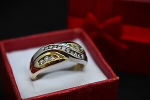 14K Two-Tone Gold Ring with Clear Gems