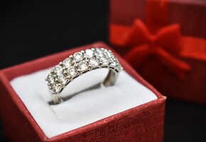 14K Gold Band with Clear Gems