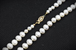 14k Yellow Gold White Pearl Necklace - 17"