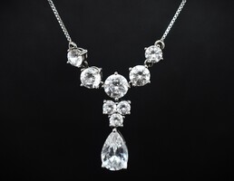925 Silver Necklace with Clear Gems - 16"