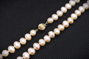 14k Yellow Gold Rose Pearl Necklace - 18"