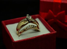 14K Gold Ring Set with Clear Gems