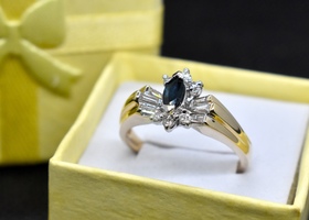 14k Gold Ring with Blue and Clear Gems