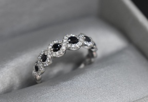 14k Gold Ring with Black Gems