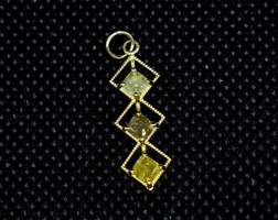 14K Gold Triple Diamond Pendant with 1.10ct Green, Yellow, and Brown Diamonds 
